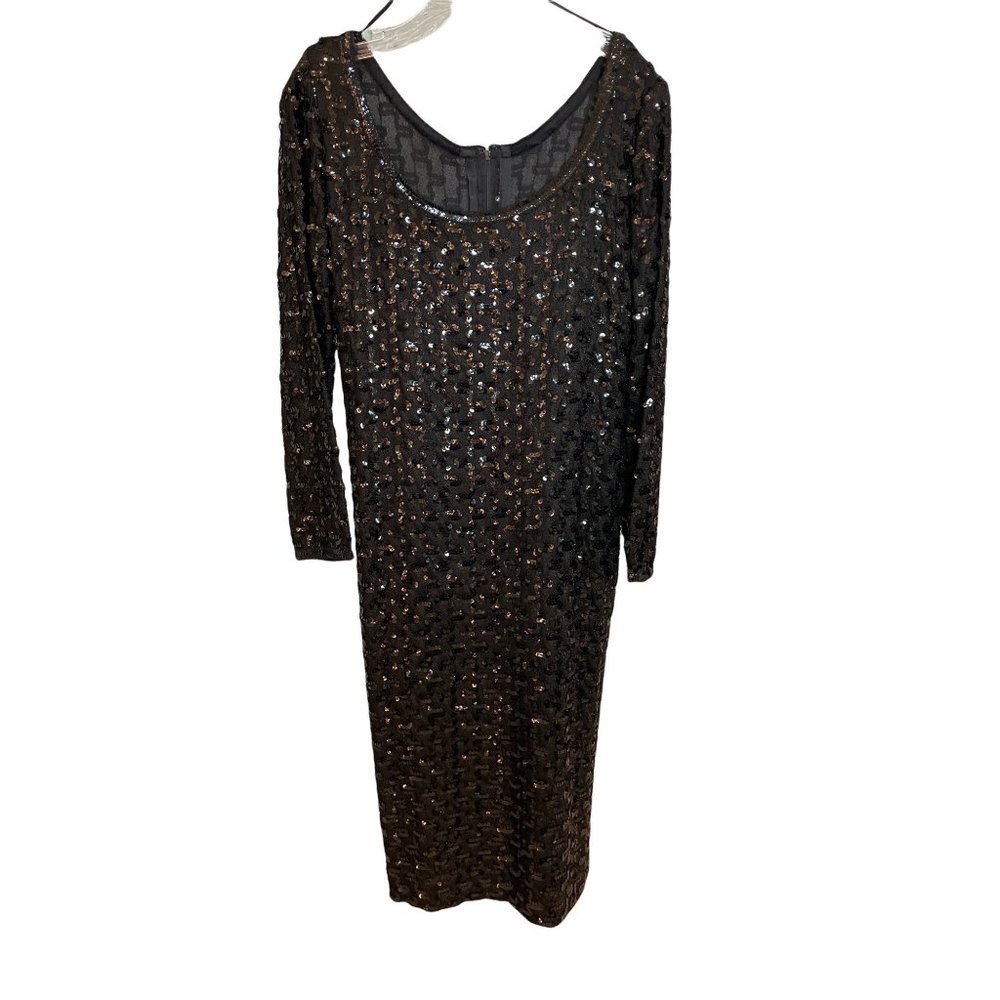 Lee Jordan Vintage Made in USA Black Sequined Scoop Neck Formal Dress Sz 16